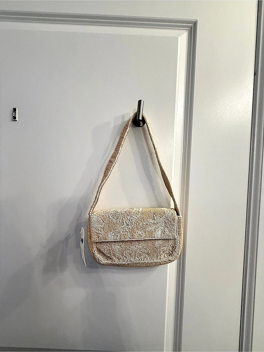Anthropologie The Fiona Beaded Bag Floral Shoulder Bag Cream & White